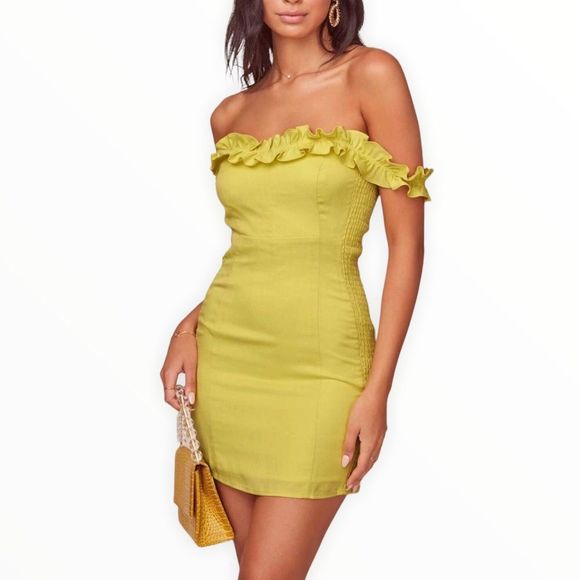 ASTR the Label Renata Yellow Lemon Ruffle Off Shoulder Mini Dress size Large - Picture 1 of 12